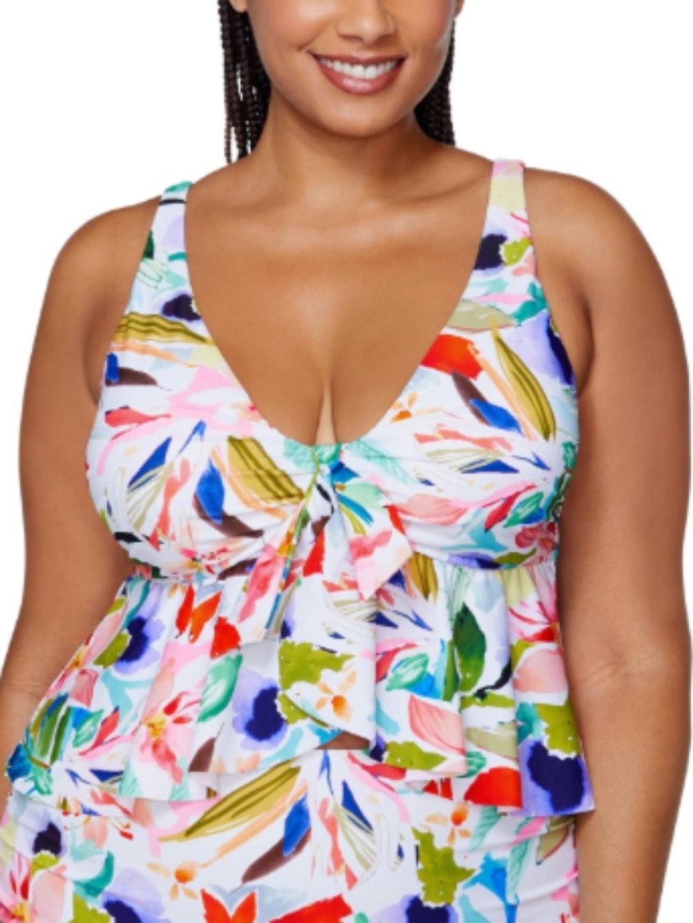 Raisins Curve Trendy Plus Size Topanga Tankini Top - White Size 20W 20046